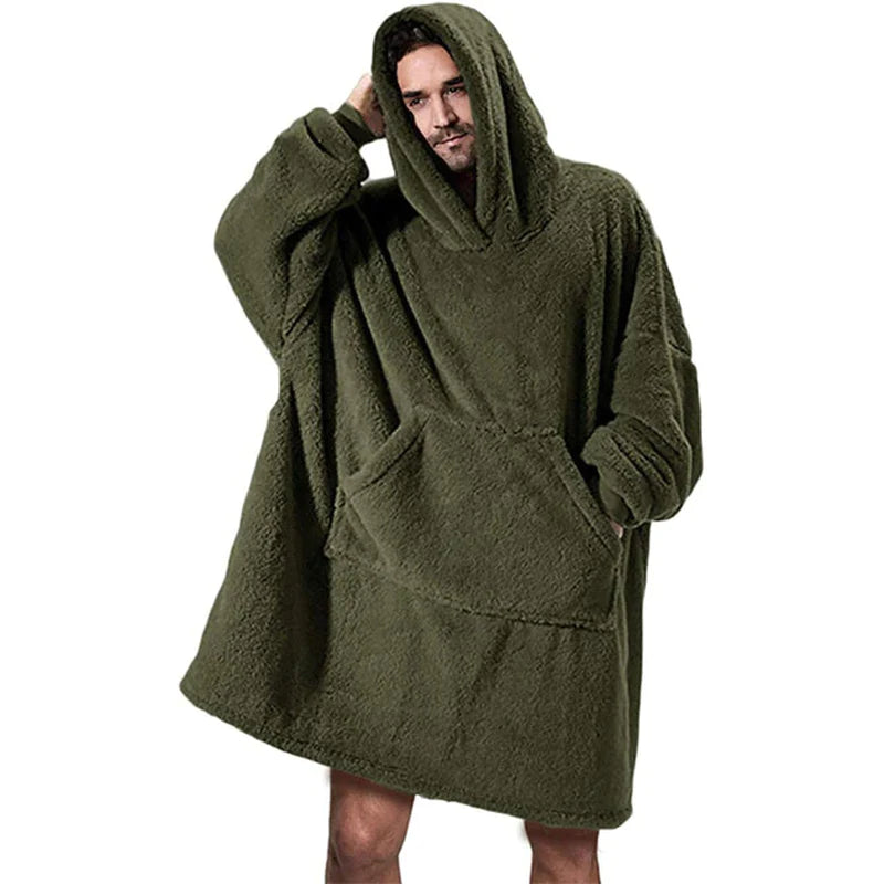 MIDSUM Winter Hooded Sweater Blanket Women Oversized Fleece Blanket with Sleeves Large Pocket Warm Thick TV Hoodie Robe Couple