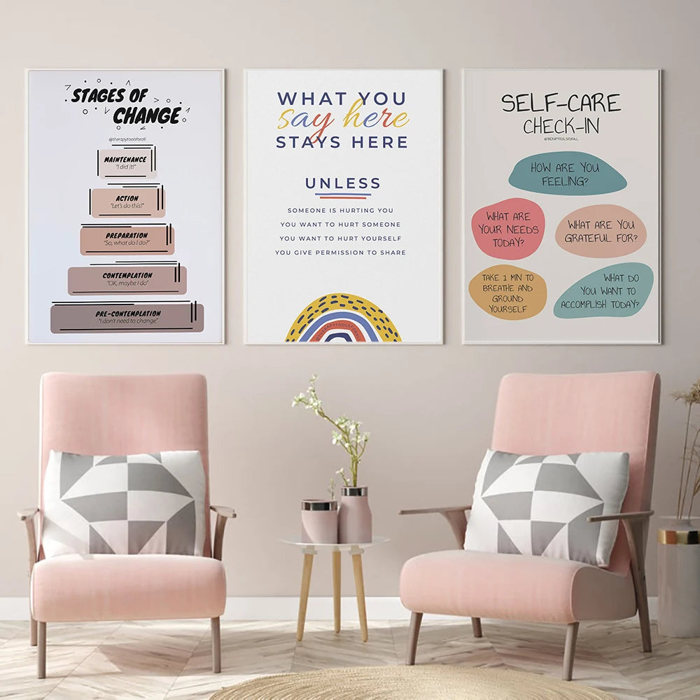 Self Care Poster Mental Health Therapy Canvas Print Psychotherapy Contract Wall Picture Art Modern School Office Wall Decoration