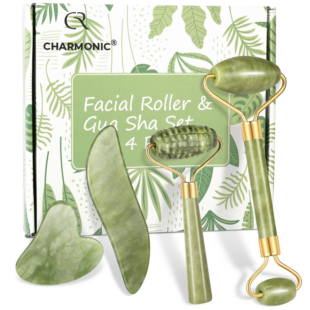 4Pcs/Set Jade Roller and Gua Sha Set Facial Massager Skincare Beauty Tools