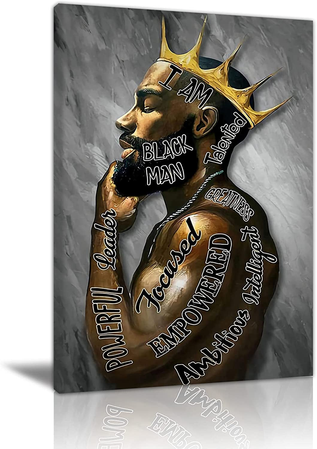 Black Men Wall Art African American Men Portrait Wall Art Black Men I Am Enough Art Afro King Poster Abstract Contemporary Canvas Prints Painting Home Decor for Bedroom Livingroom 16X24 Inch Frameless