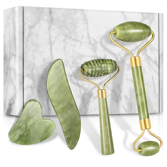 4Pcs/Set Jade Roller and Gua Sha Set Facial Massager Skincare Beauty Tools