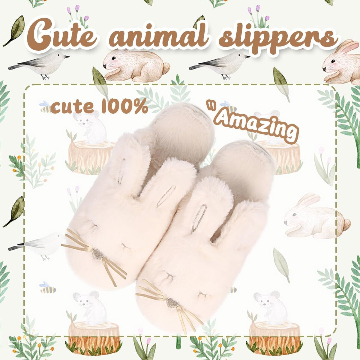 Bunny Slippers for Women Fuzzy Cute Animal Memory Foam Indoor House Slippers Easter Thanksgiving Christmas Slippers Gifts