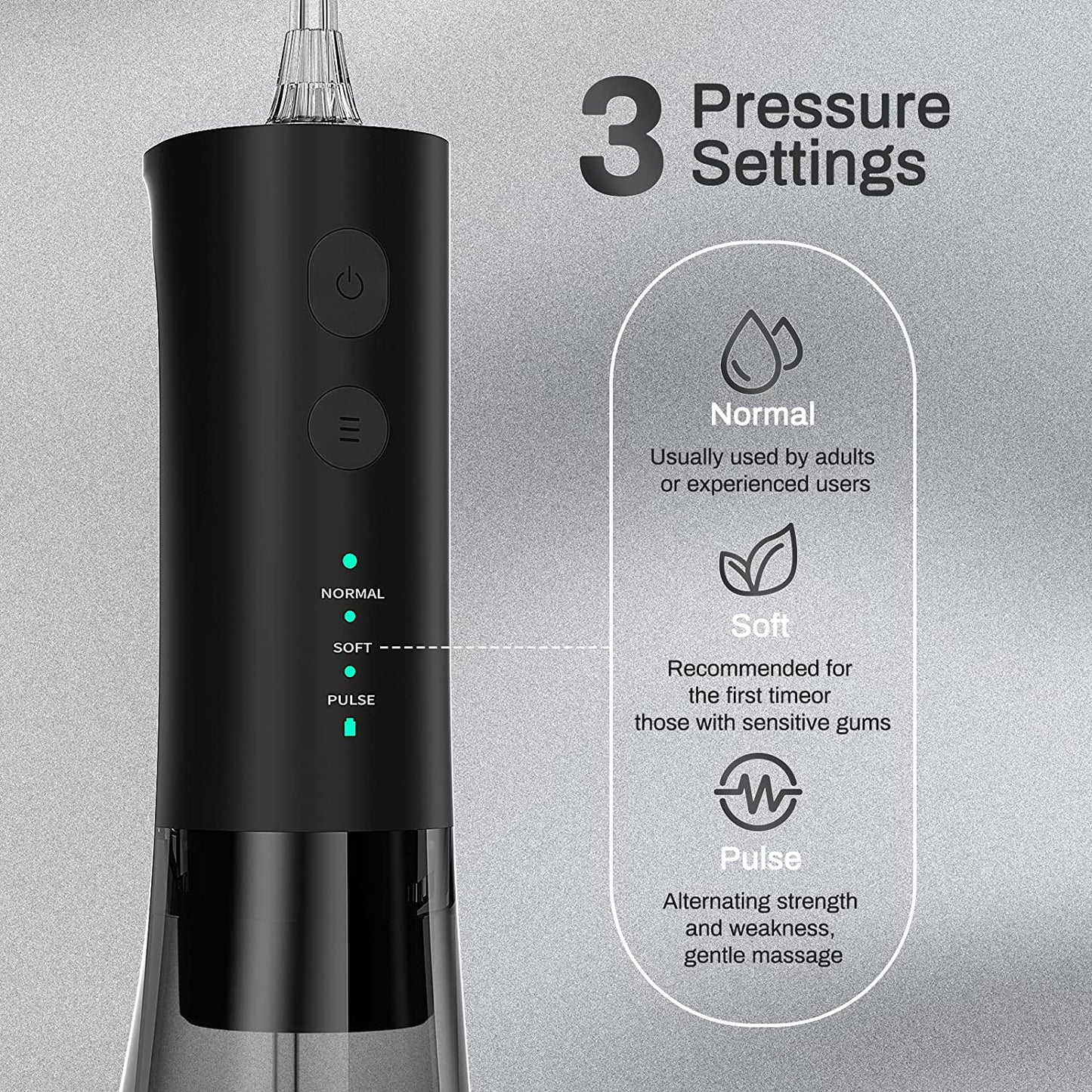 Water Flossers for Teeth, 300ML Cordless Water Flosser,  3S Pressure Crescendo Oral Irrigator, Professional Rechargeable Portable Water Flosser with 4 Tips