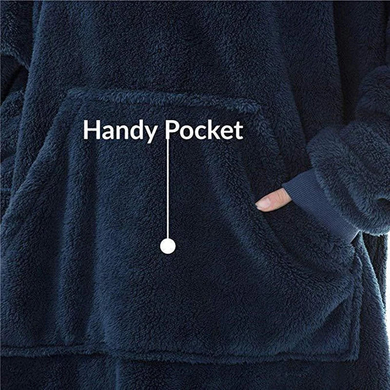 MIDSUM Winter Hooded Sweater Blanket Women Oversized Fleece Blanket with Sleeves Large Pocket Warm Thick TV Hoodie Robe Couple