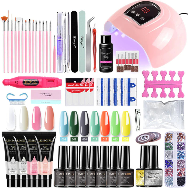 Nail Set with Nail Lamp Nail Dryer Nail Drill Machine Manicure Set Kit Poly Nail Gel Kit Polish Set Soak-Off Nail Art Tools Sets