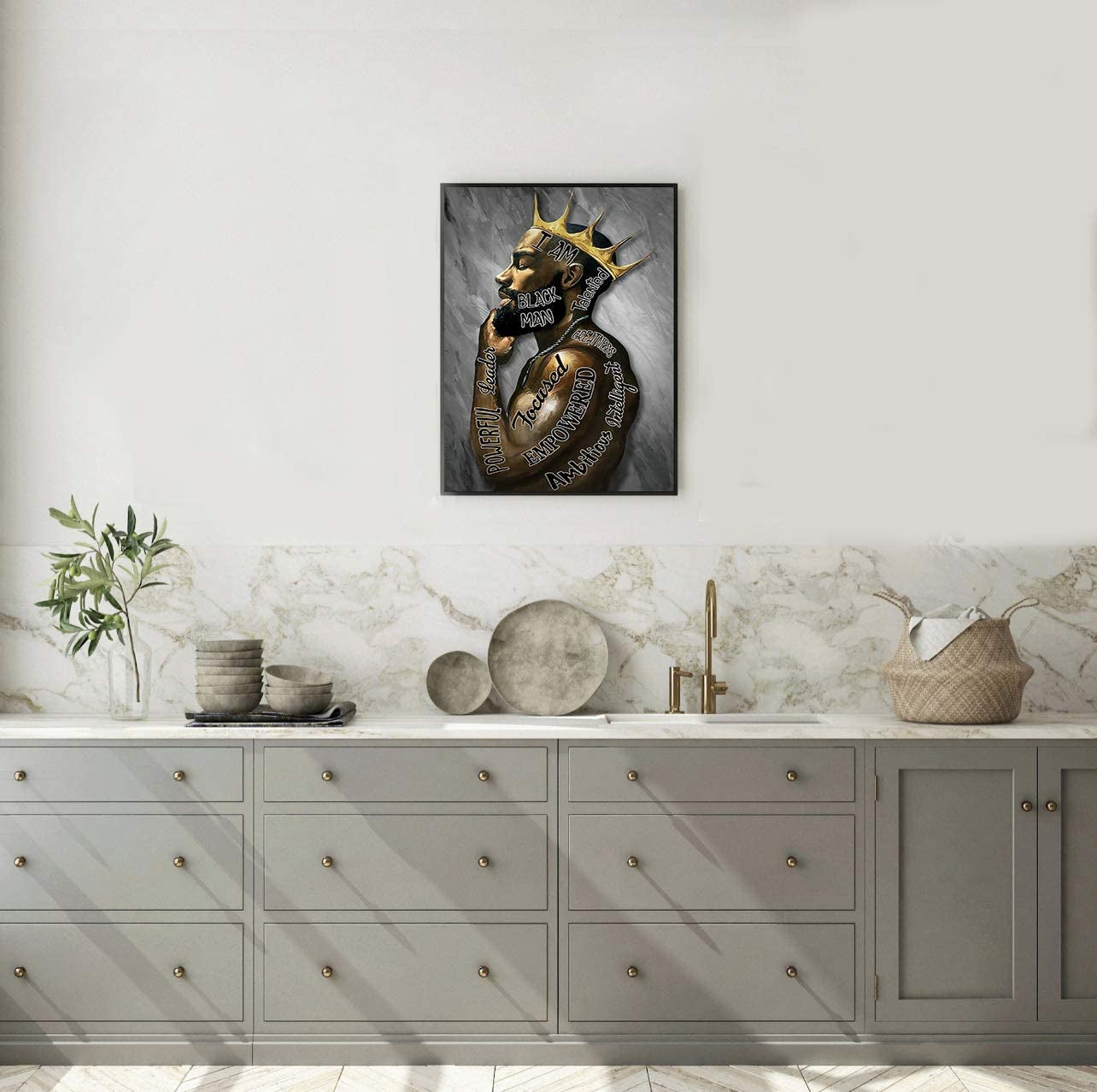 Black Men Wall Art African American Men Portrait Wall Art Black Men I Am Enough Art Afro King Poster Abstract Contemporary Canvas Prints Painting Home Decor for Bedroom Livingroom 16X24 Inch Frameless