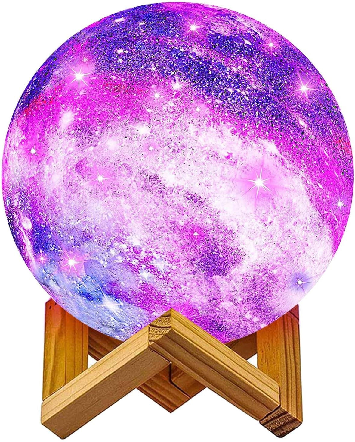 Galaxy Lamp with Wooden Stand 16 LED Colors Touch & Remote Control USB Rechargeable 7.1 Inch