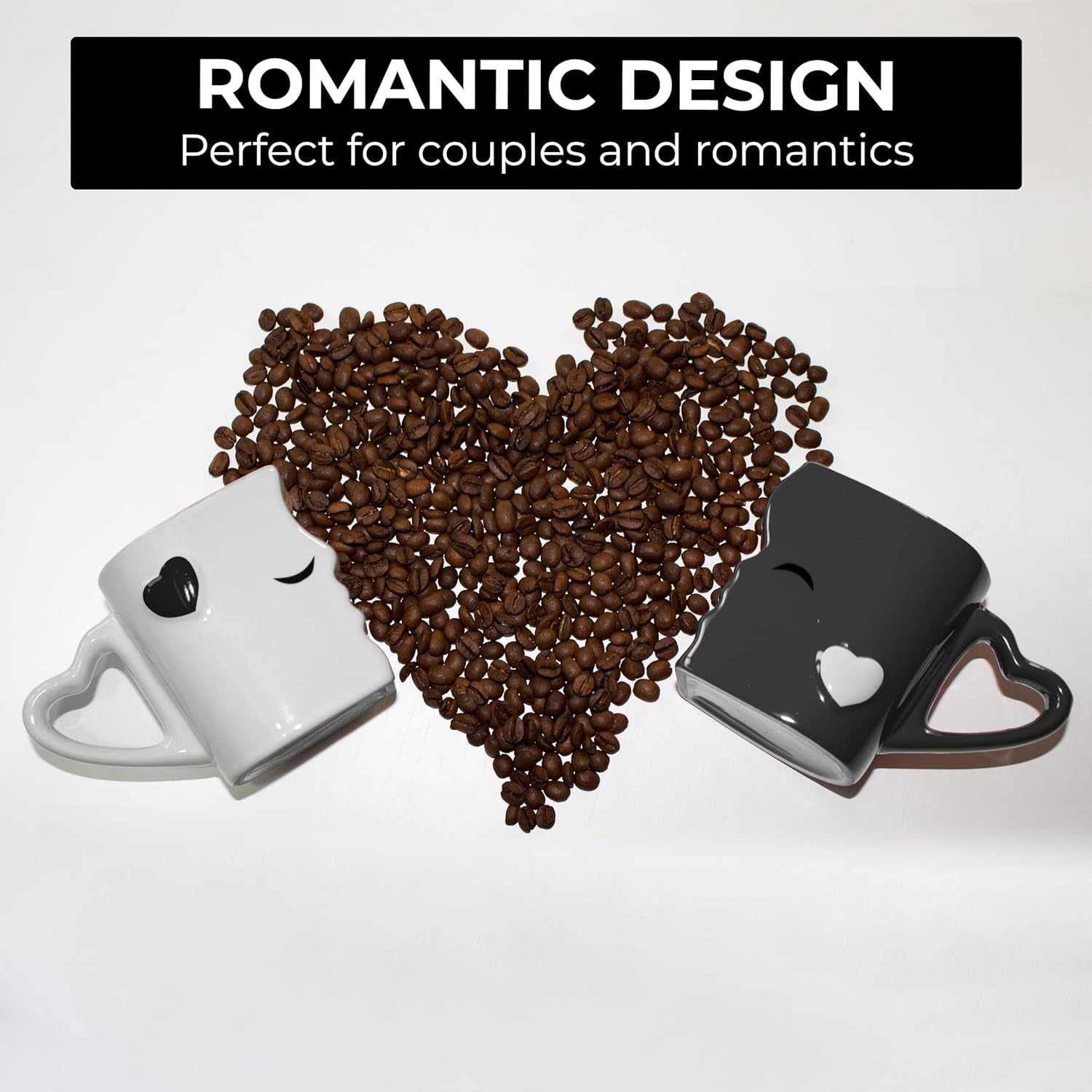 - Coffee Mugs/Kissing Mugs Set Ceramic with Gift Box (Black)