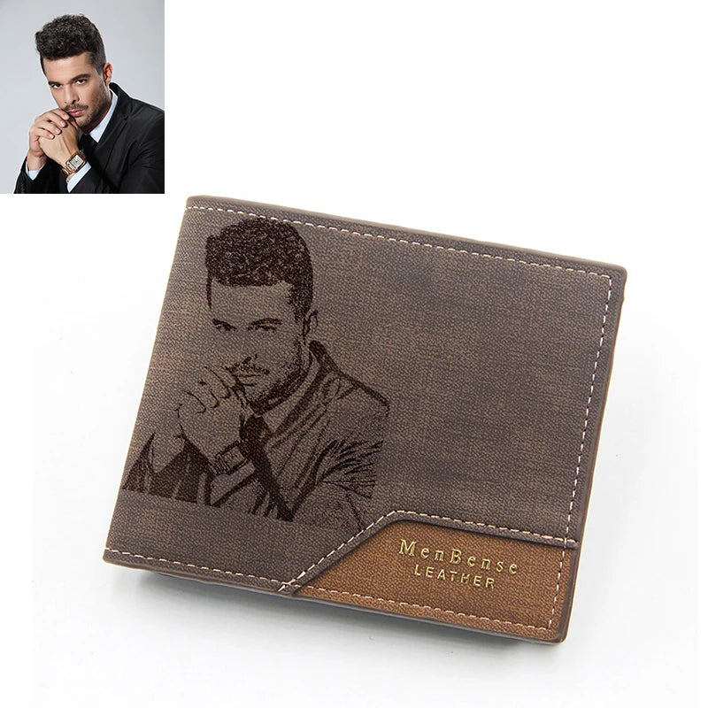 Personalized Wallet Men High Quality PU Leather for Him Engraved Wallets Men Short Purse Custom Photo Wallet Luxury Men Gift Box