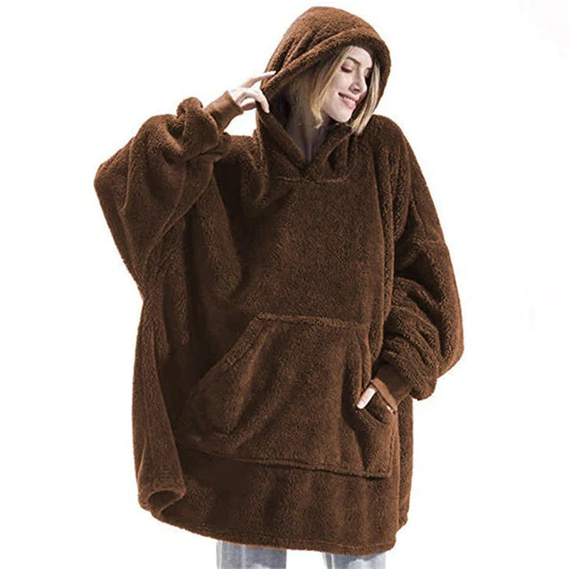 MIDSUM Winter Hooded Sweater Blanket Women Oversized Fleece Blanket with Sleeves Large Pocket Warm Thick TV Hoodie Robe Couple