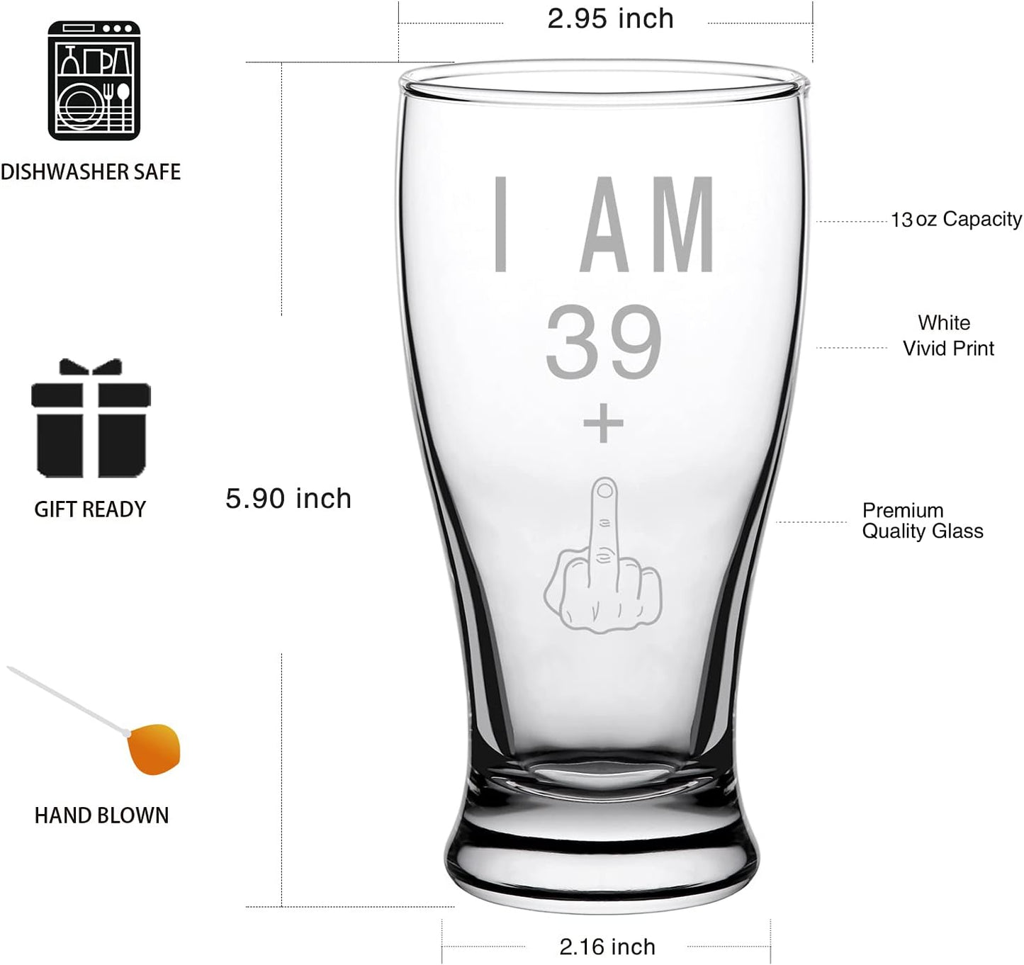 Funny 40Th Birthday Gifts for Men Happy Man 40 Year Old Gift Ideas for Mens Gag Gifts for Men'S 40Th Bday Party Decorations Supplies for Him Husband Turning 40 I Am 39+ Beer Glass 13Oz