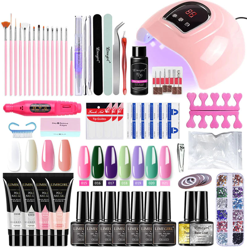 Nail Set with Nail Lamp Nail Dryer Nail Drill Machine Manicure Set Kit Poly Nail Gel Kit Polish Set Soak-Off Nail Art Tools Sets