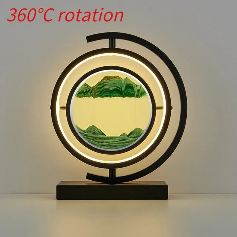 LED Quicksand Painting Hourglass Art Unique Decorative Sand Painting Night Light Bedroom Decoration Glass Hourglass Table Lamp