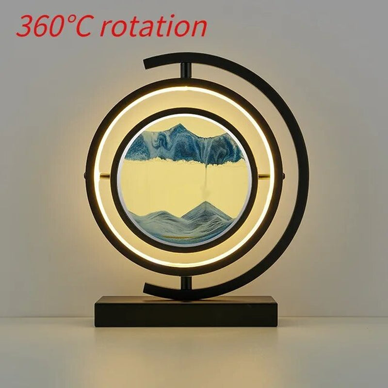 LED Quicksand Painting Hourglass Art Unique Decorative Sand Painting Night Light Bedroom Decoration Glass Hourglass Table Lamp