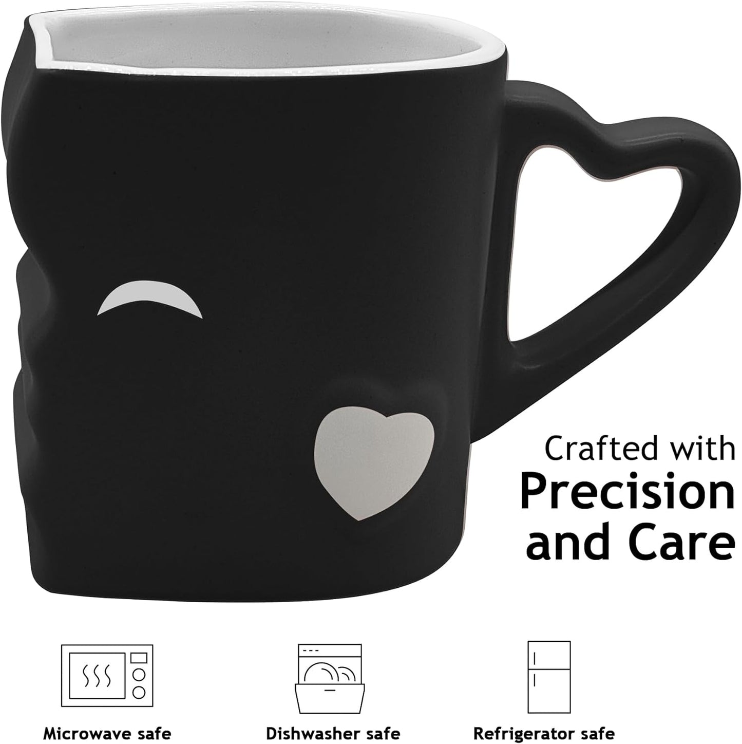 - Coffee Mugs/Kissing Mugs Set Ceramic with Gift Box (Black)