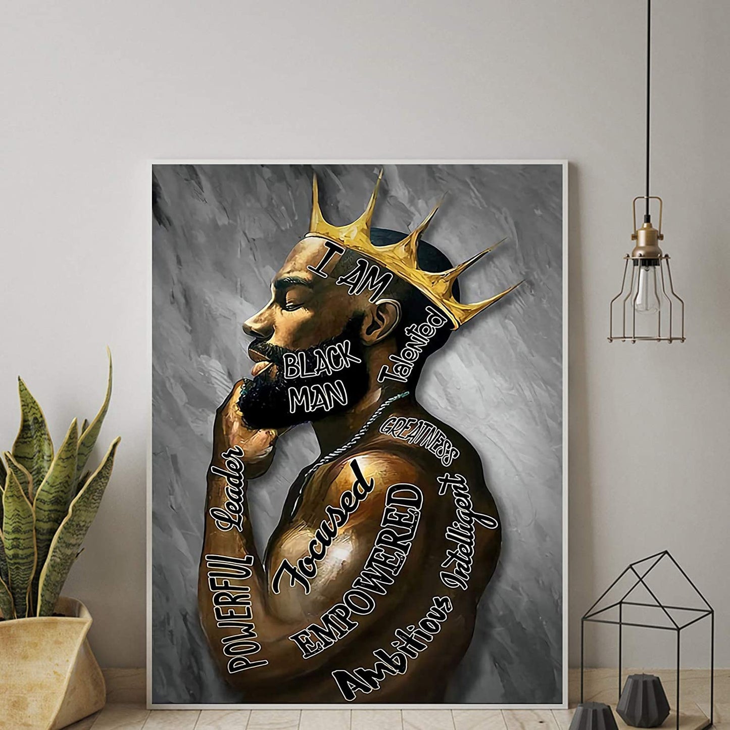 Black Men Wall Art African American Men Portrait Wall Art Black Men I Am Enough Art Afro King Poster Abstract Contemporary Canvas Prints Painting Home Decor for Bedroom Livingroom 16X24 Inch Frameless