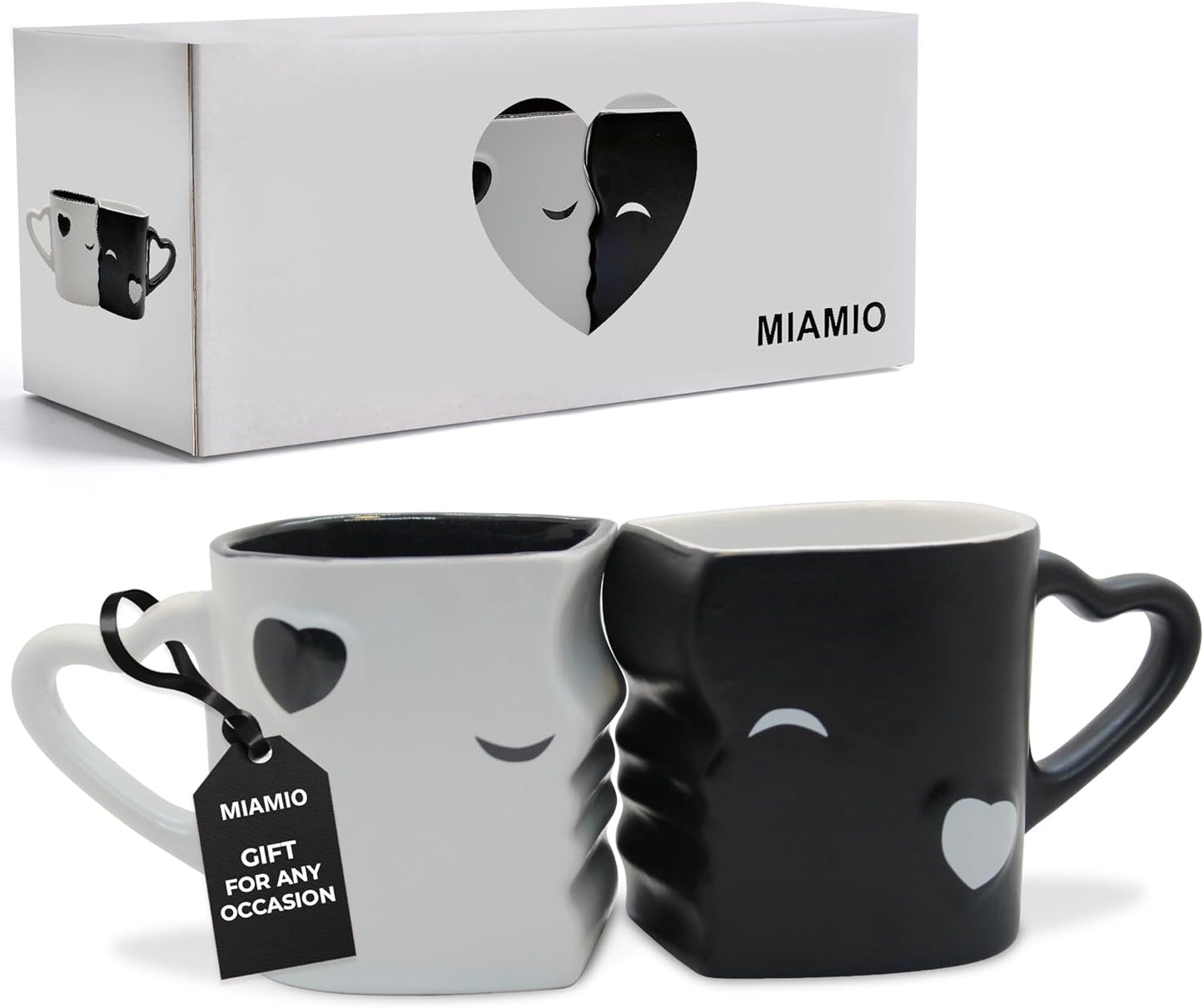 - Coffee Mugs/Kissing Mugs Set Ceramic with Gift Box (Black)