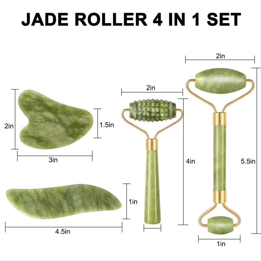 4Pcs/Set Jade Roller and Gua Sha Set Facial Massager Skincare Beauty Tools