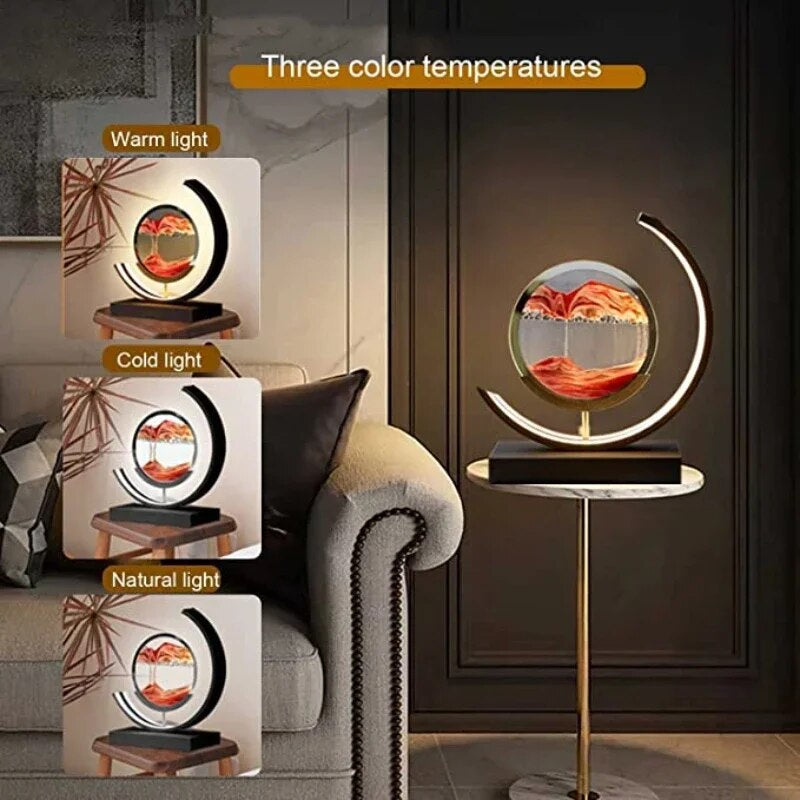 LED Quicksand Painting Hourglass Art Unique Decorative Sand Painting Night Light Bedroom Decoration Glass Hourglass Table Lamp